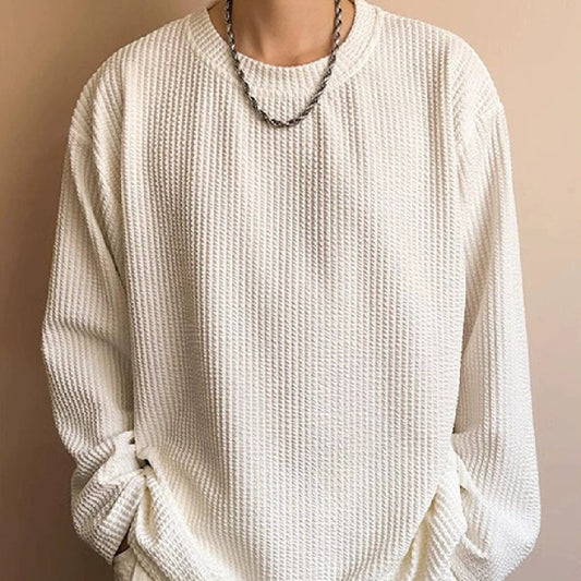 Men's Black Round Neck Sweatshirt | Casual Loose-Fit Crewneck Pullover Top