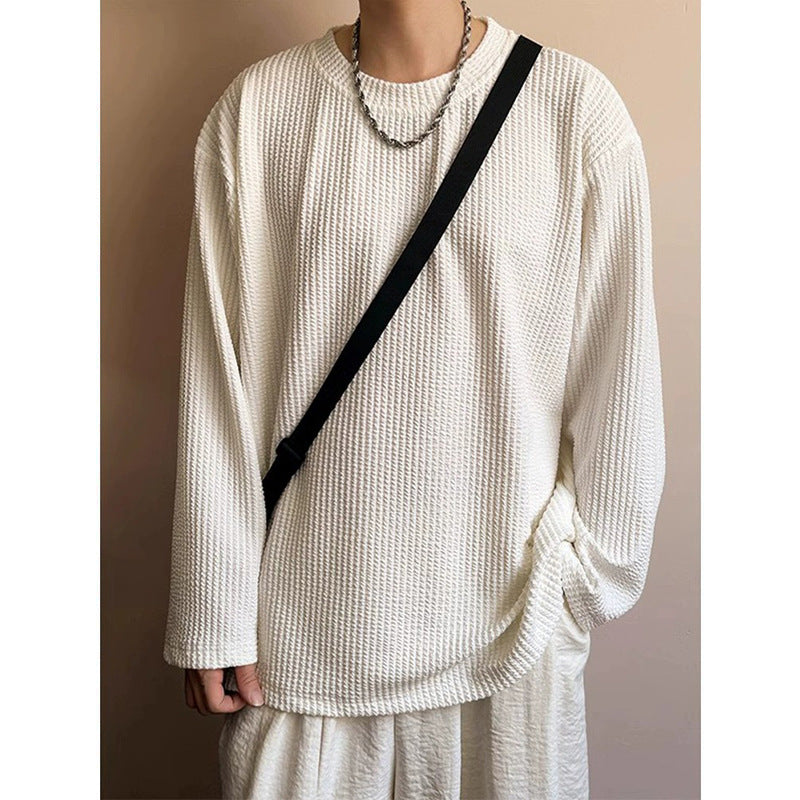 Men's Black Round Neck Sweatshirt | Casual Loose-Fit Crewneck Pullover Top