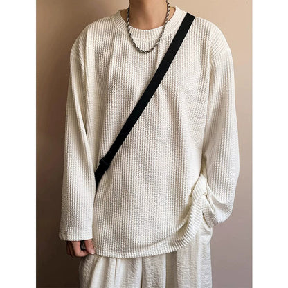 Men's Black Round Neck Sweatshirt | Casual Loose-Fit Crewneck Pullover Top