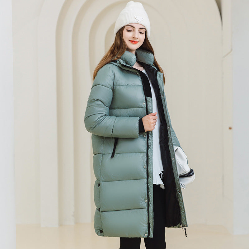 Warmer Wintermantel mit Kapuze und Taschen, modisch, schlicht, lange Baumwolljacke