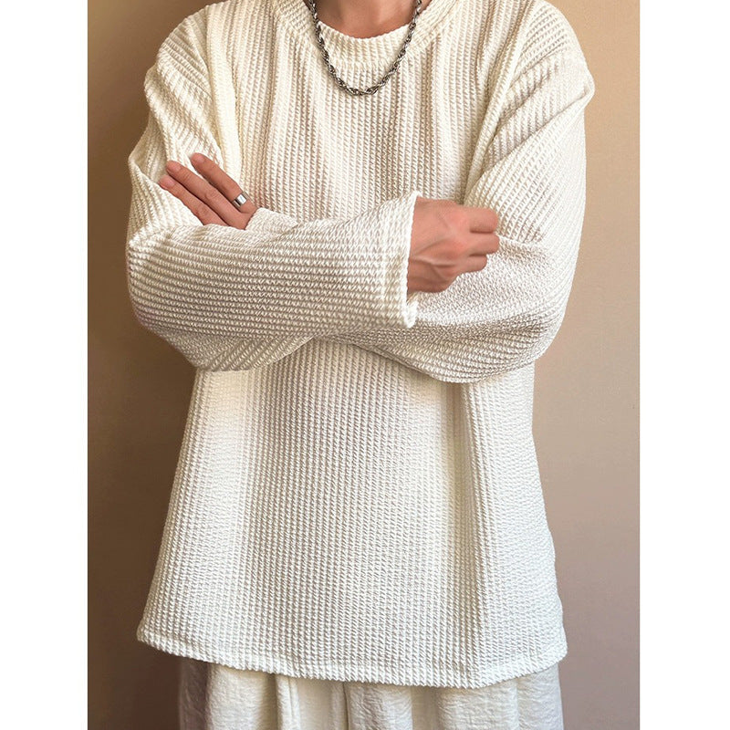 Men's Black Round Neck Sweatshirt | Casual Loose-Fit Crewneck Pullover Top