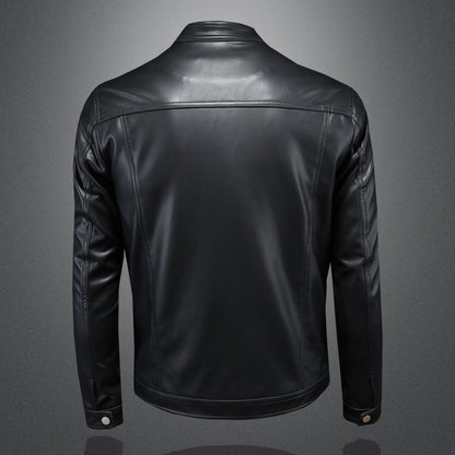 Fall Winter Men Lapel Motorcycle Leather Coat Slim Jacket