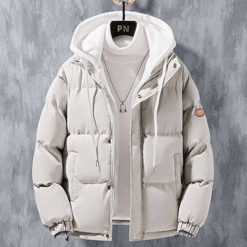 Fashion Hooded Jacket Men Winter Windproof Thickened Fake Two-piece Coat