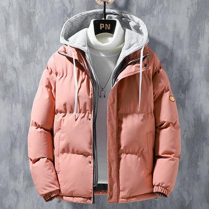 Fashion Hooded Jacket Men Winter Windproof Thickened Fake Two-piece Coat