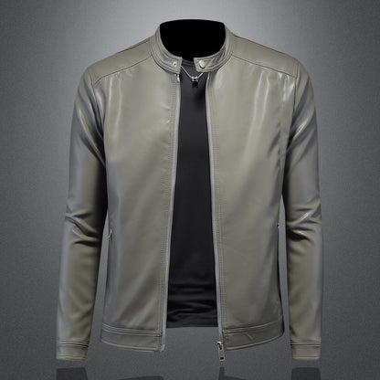 Fall Winter Men Lapel Motorcycle Leather Coat Slim Jacket