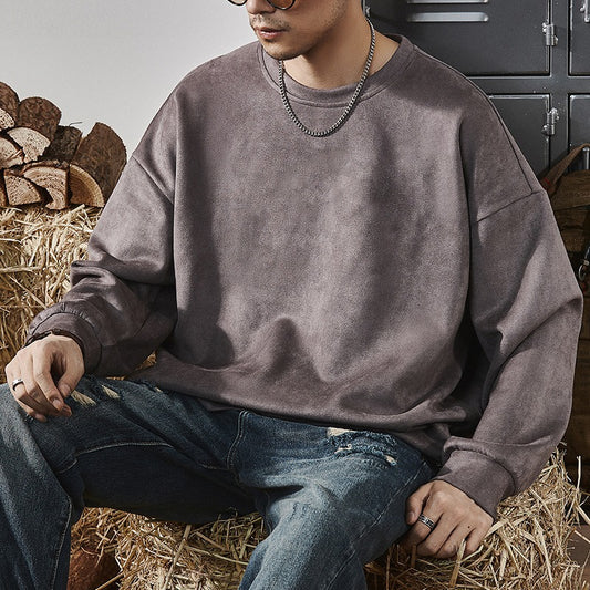 Men's Suede Fleece Pullover | Casual Round-Neck Long-Sleeve Sweatshirt