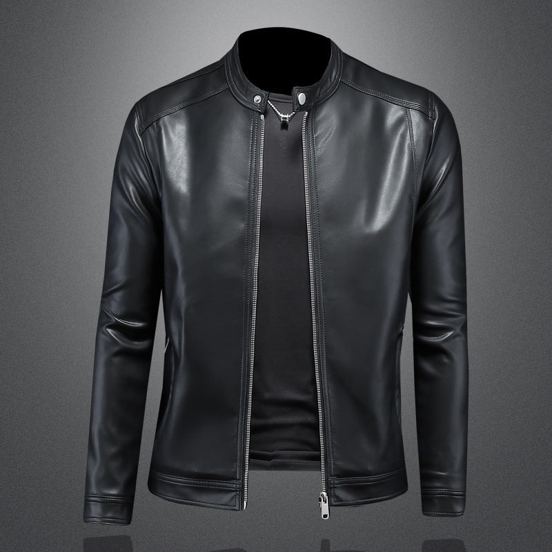 Fall Winter Men Lapel Motorcycle Leather Coat Slim Jacket