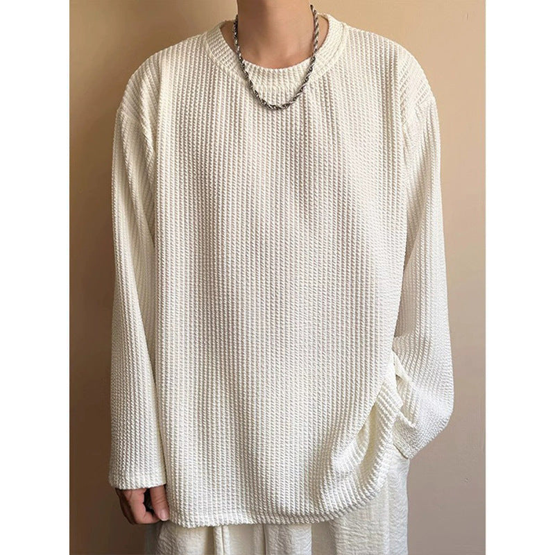 Men's Black Round Neck Sweatshirt | Casual Loose-Fit Crewneck Pullover Top