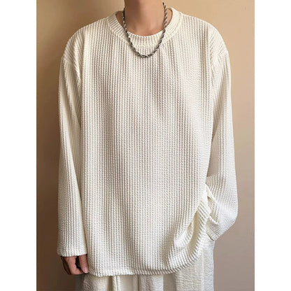 Men's Black Round Neck Sweatshirt | Casual Loose-Fit Crewneck Pullover Top